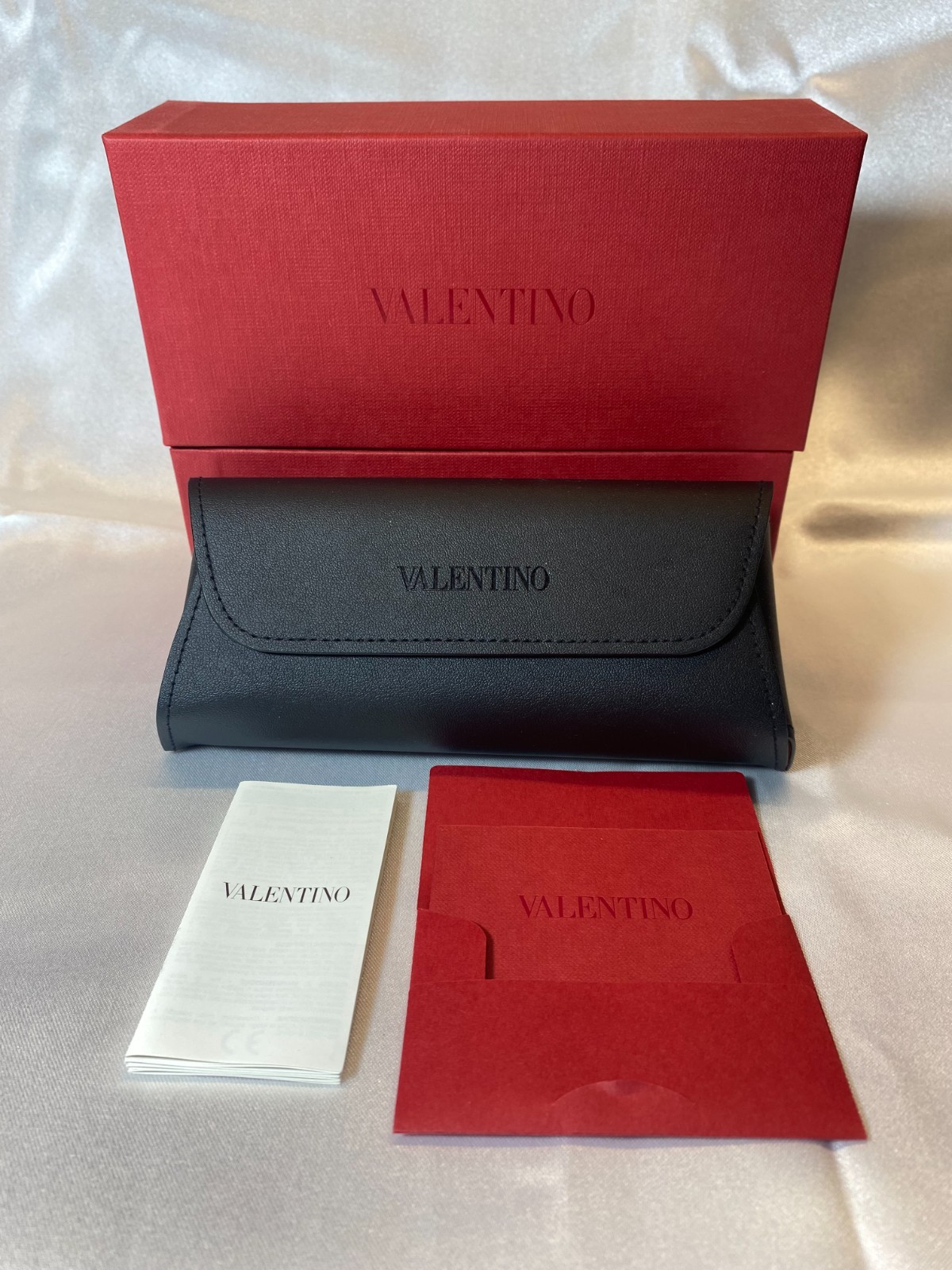 Valentino Sunglasses Case, Black Soft Leather Magnetic,Red Boxed,Red Auth Card