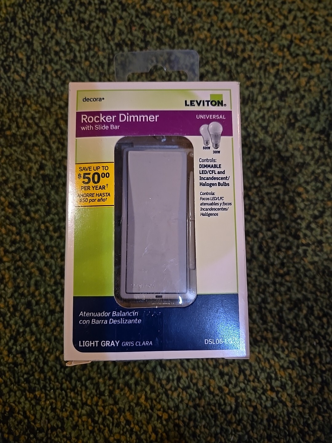 Leviton Decora 300-Watt Slide Single Pole LED 600-Watt Incandescent/Halogen Dimm