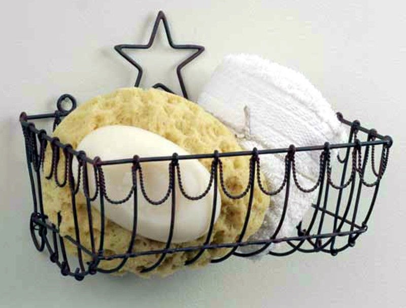 Primitive Rustic Wire Barn Star Basket Soap Holder Container Organizer Country