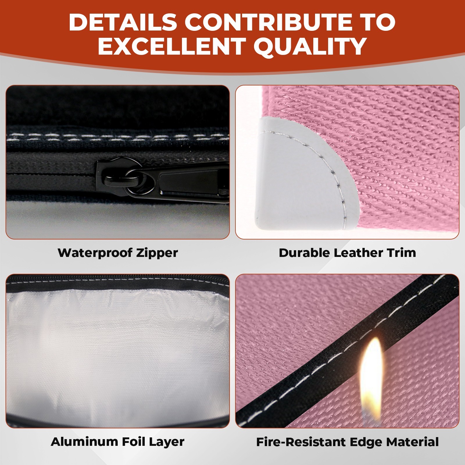6400℉ Fireproof Document Bag Pink Waterproof Reflective Strip 14.2"x11" Safe