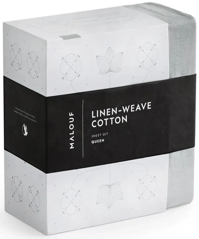 Malouf Linen Weave Cotton SPLIT King Sheet Set Sage Open Percale