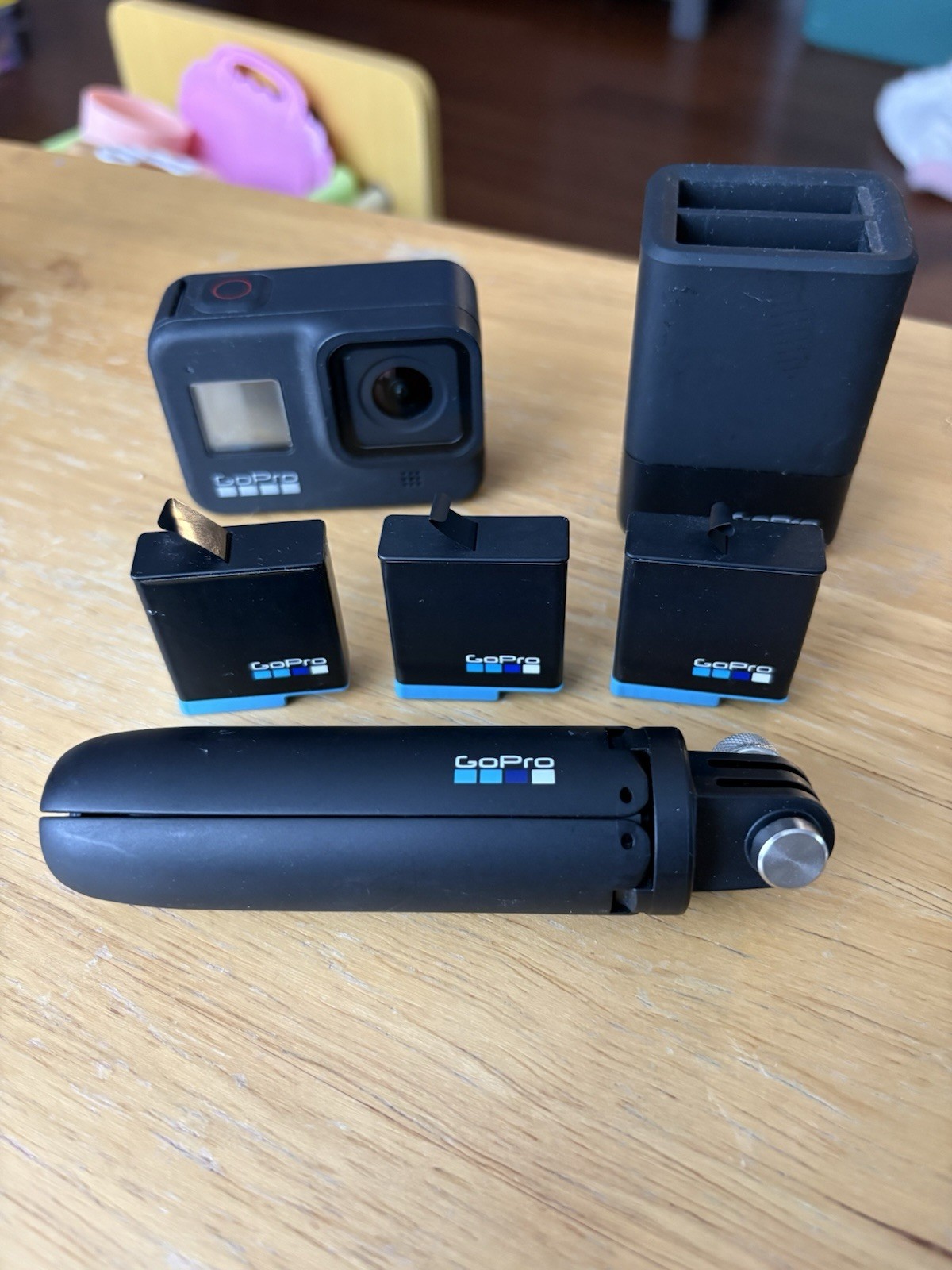 GoPro Accessory Bundle: Camera, 3 Batteries, Charger, Tripod Handle - Black
