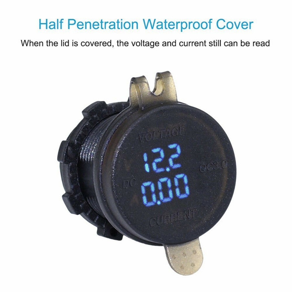 Blue Socket Motorcycle USB Fast Socket Volt Meter Waterproof Brand new