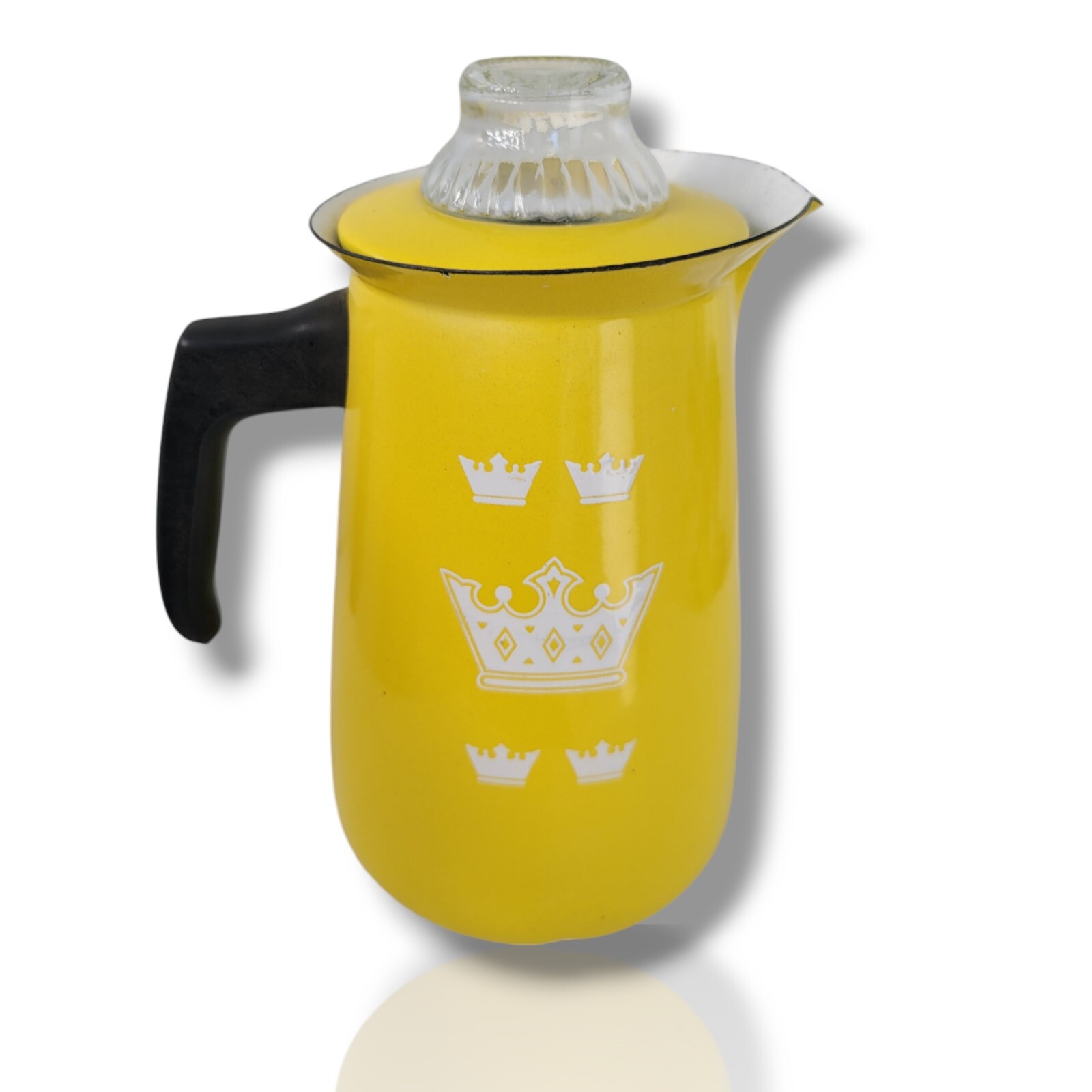 Vintage MCM 1960-70s Bright Yellow Crown Enamel Percolator Coffee Pot