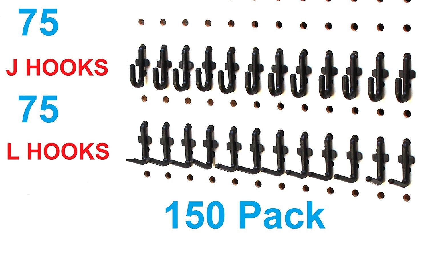 Plastic Black J & L Style Pegboard Hooks Kit - 150 Pack PEGBOARD NOT INCLUDED