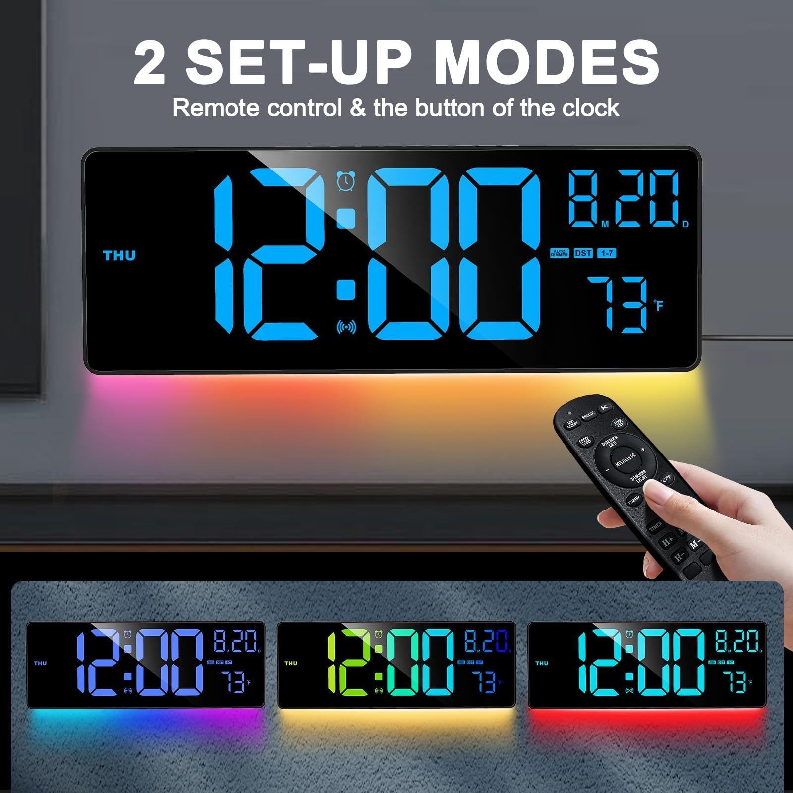 XREXS 16.3" Bluetooth Large Digital Wall Clock with Remote Control, Auto Time...
