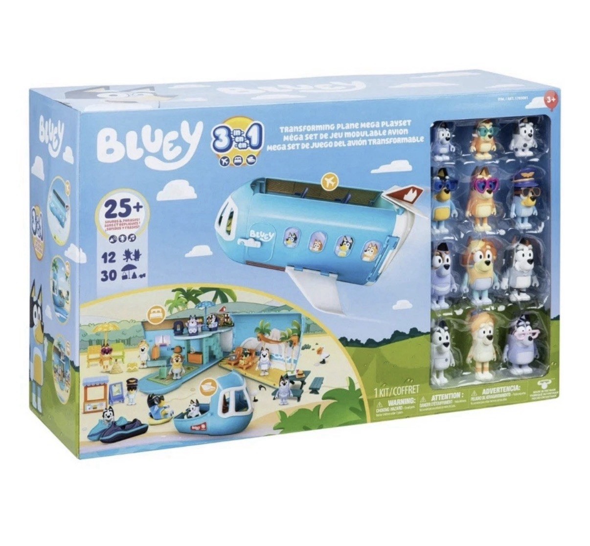 Bluey 3-IN-1 Transforming Plane Mega Playset Ultimate Family Trip 42 Pieces
