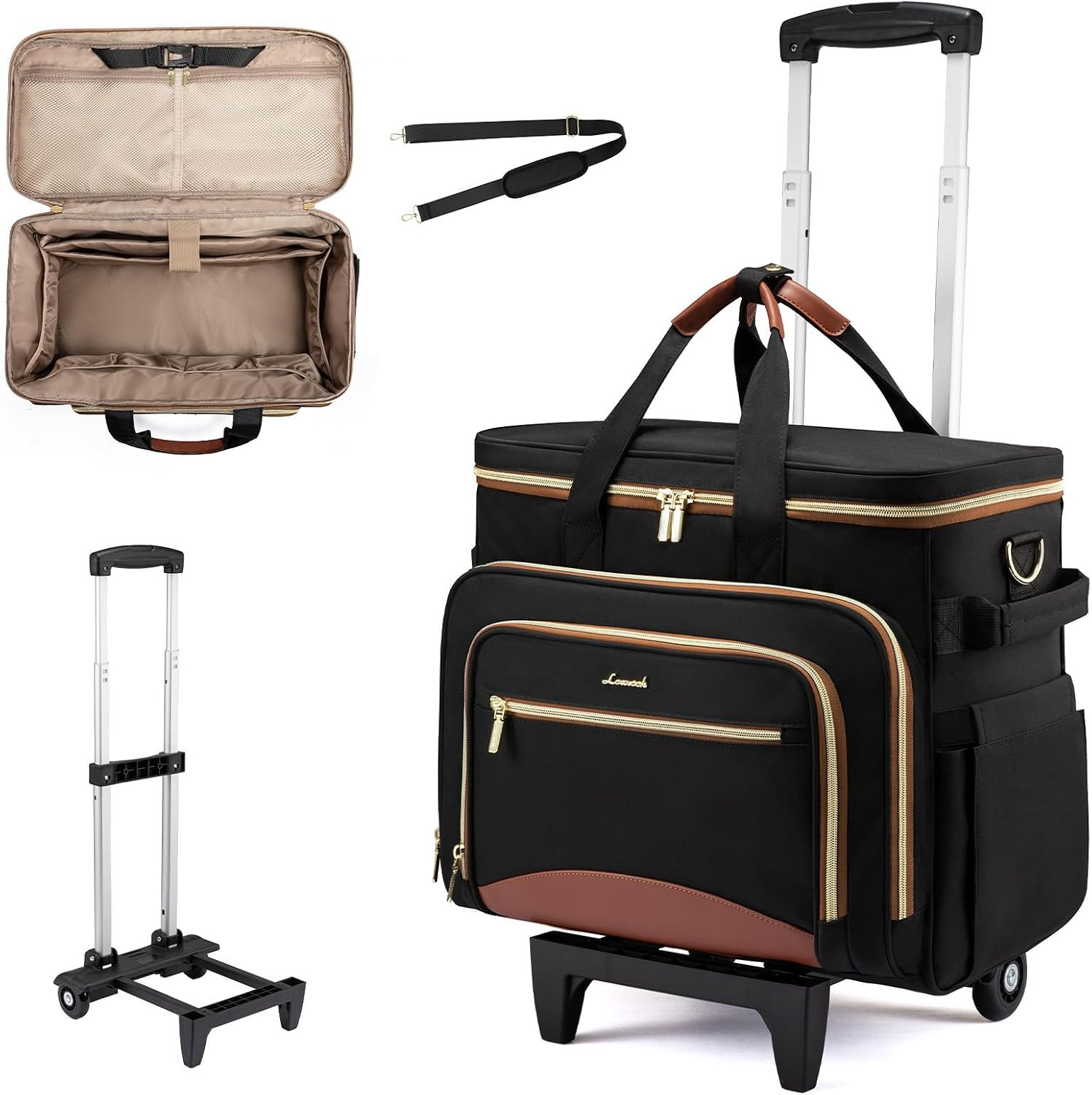 Rolling Teacher Bag, Laptop Tote with Detachable Dolly | Fits 17.3 Inch Laptop,