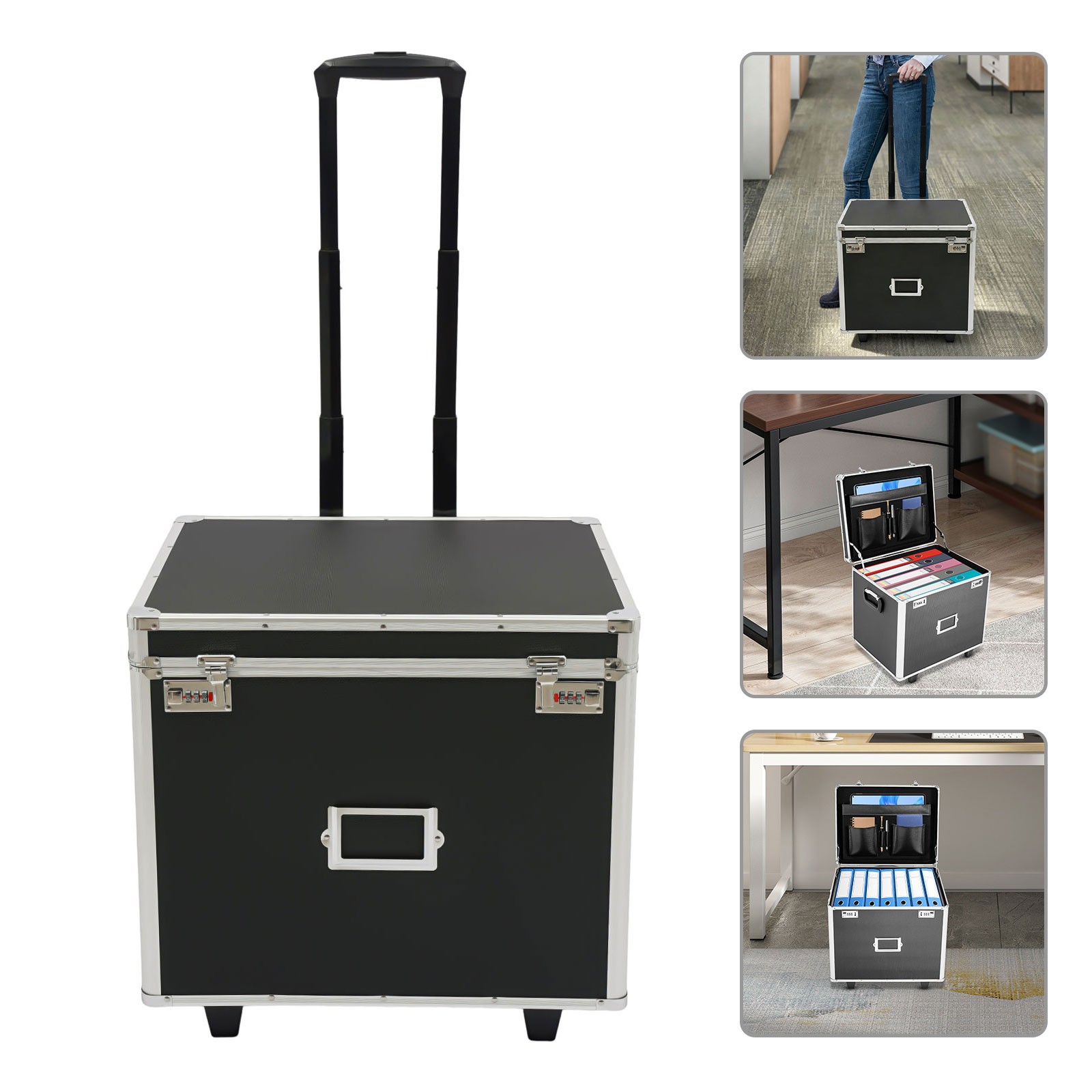 Locking Mobile Business Case, Aluminum Alloy File Lock Box, Hand pull File Case