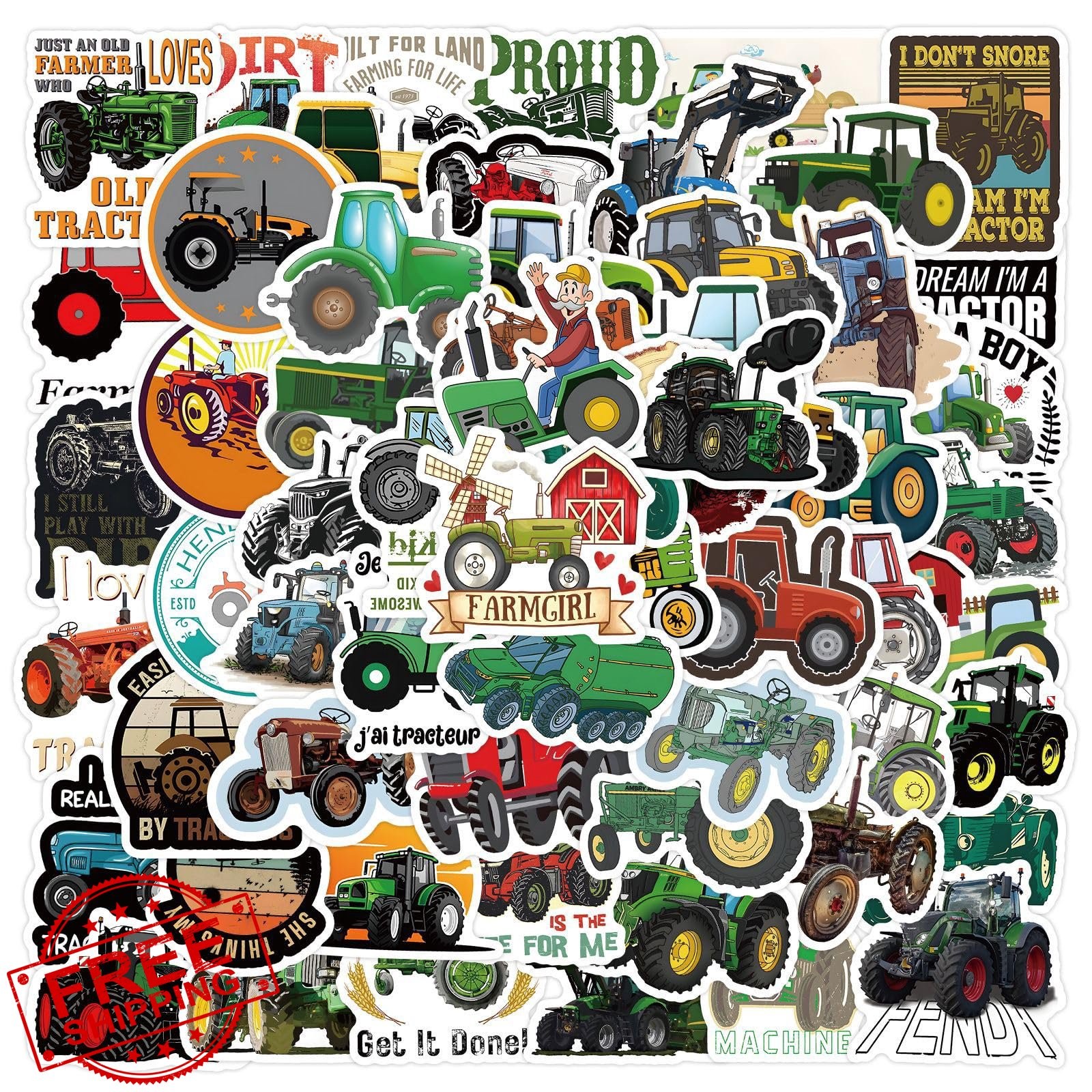 60Pcs Tractor Engineering Vehicle Stickers, Vinyl Laptops Decals
