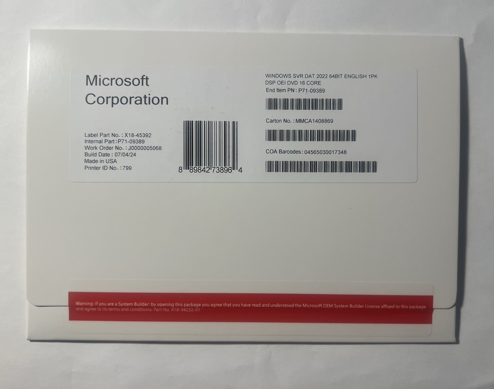 Microsoft Windows Server 2022 Datacenter 64bit 16 Core DVD&license Key (NEW)