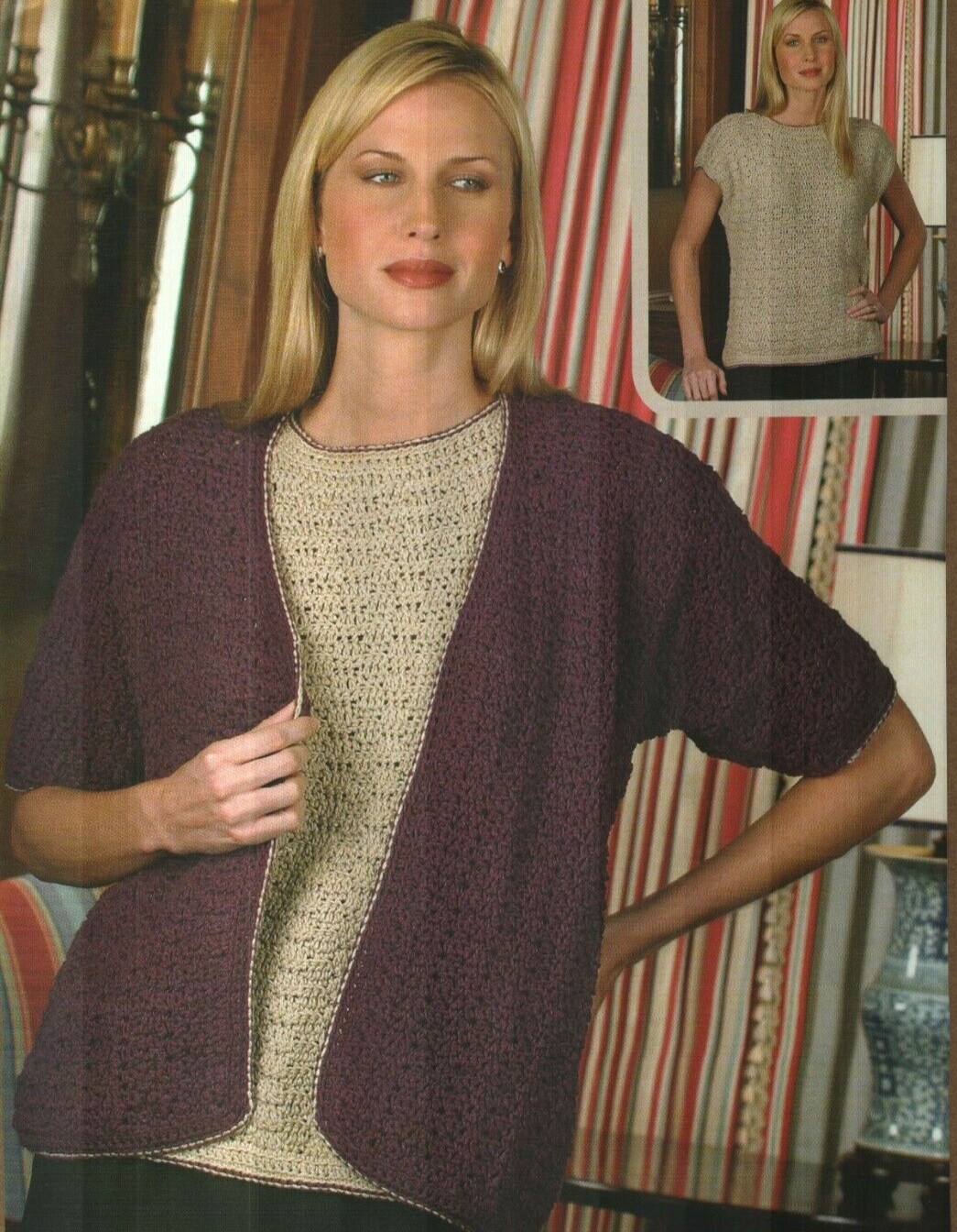 CAREFREE TWIN SET TOP & SWEATER 5 SIZES WOMEN'S CROCHET PATTERN INSTRUCTIONS