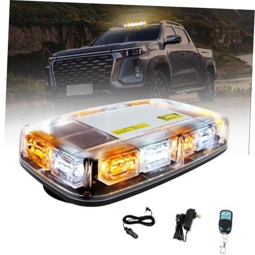 48LED Magnetic Strobe Light, Remote Control Wireless Rechargeable, 17 Amber