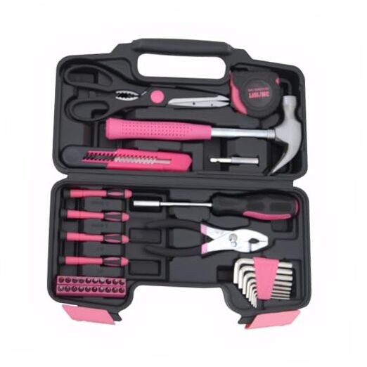 39-Piece Household Tools Kit Essential Home Repair Set with Plastic 39pcs-PINK