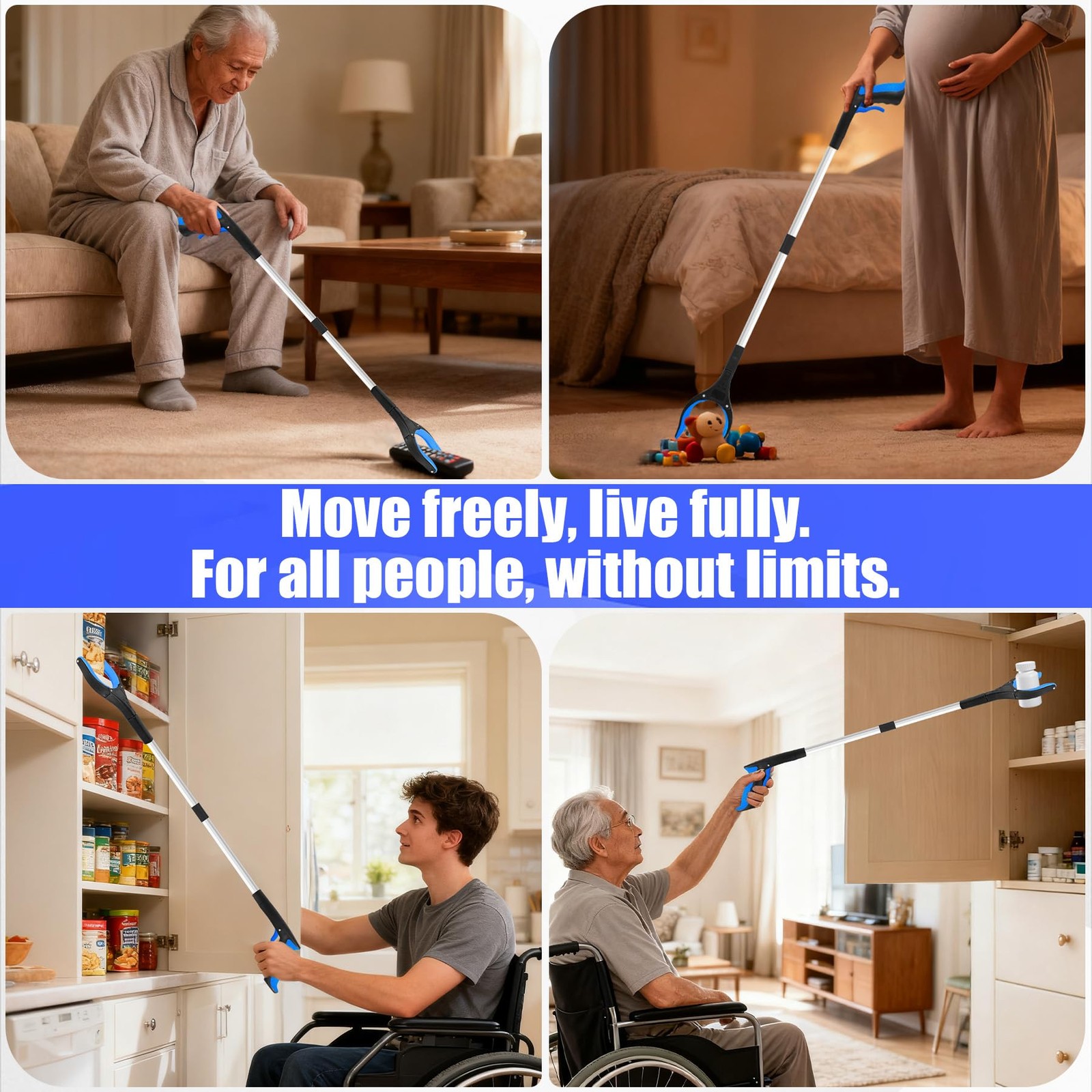 6 Pack 32 Inch Commercial Trash Grabber Tool for Elderly Assist, Foldable