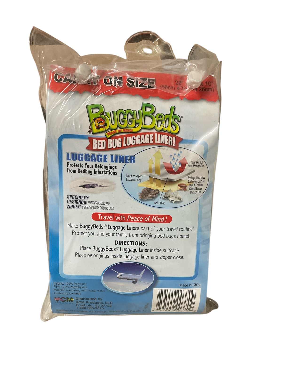 BuggyBeds BED BUG LUGGAGE LINER Carry On Size 22 x 15 x 10" WHITE
