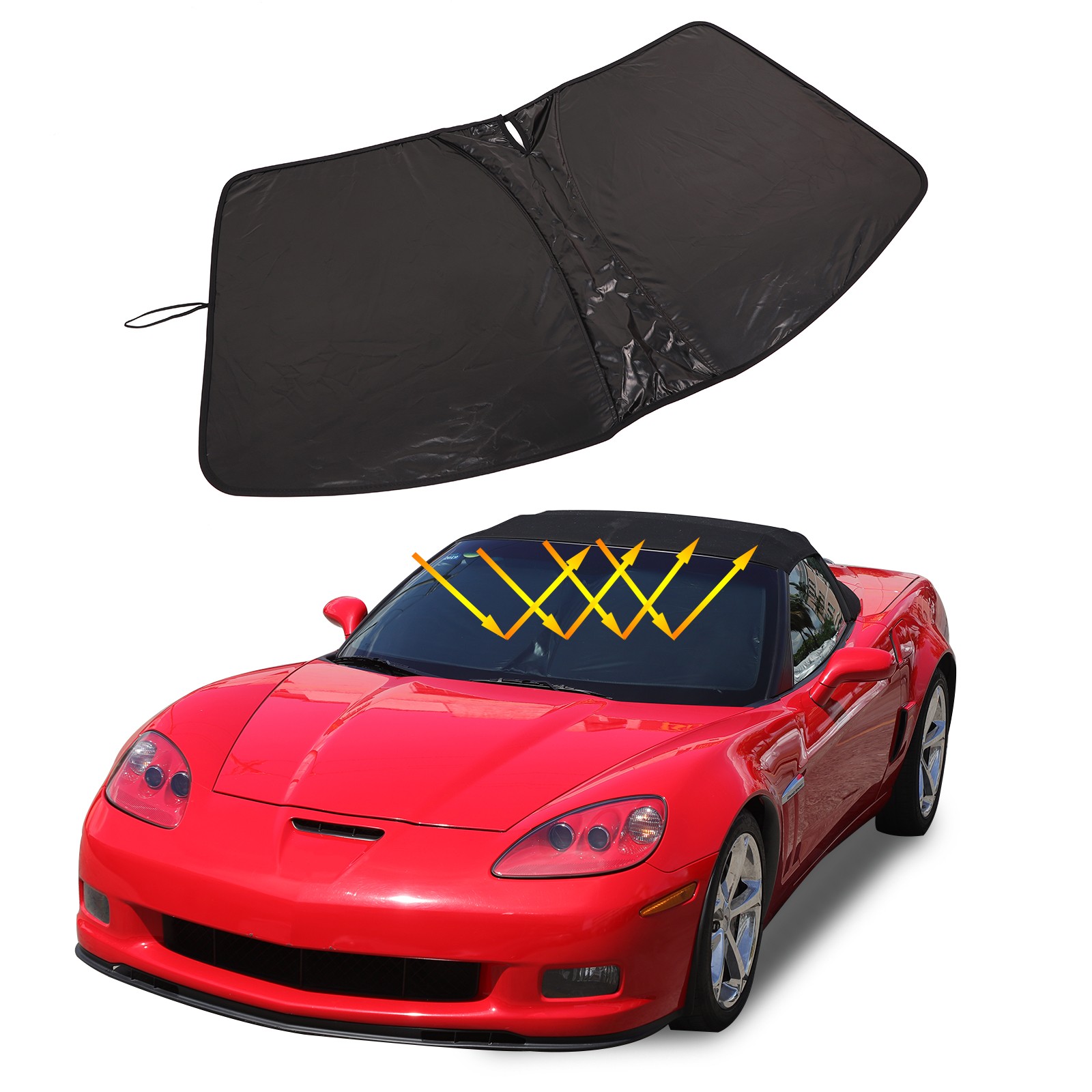 Fits 2005-2013 Corvette C6 Windshield Sun Shade Sun Visor UV Block FoldableBlack