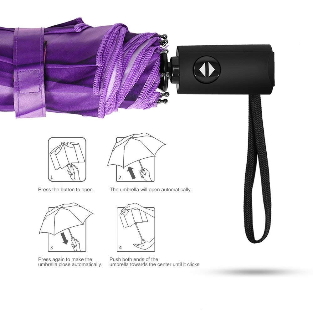Windproof Travel Umbrellas - Lightweight Automatic Compact Folding Umbrellas ...