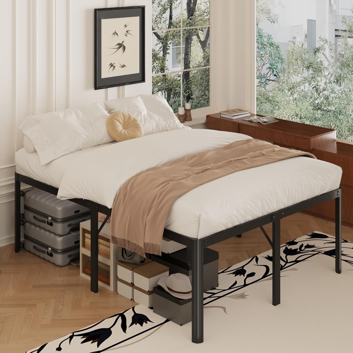 22" High California King Metal Bed Frame, No Box Spring, Easy Assembly, Black