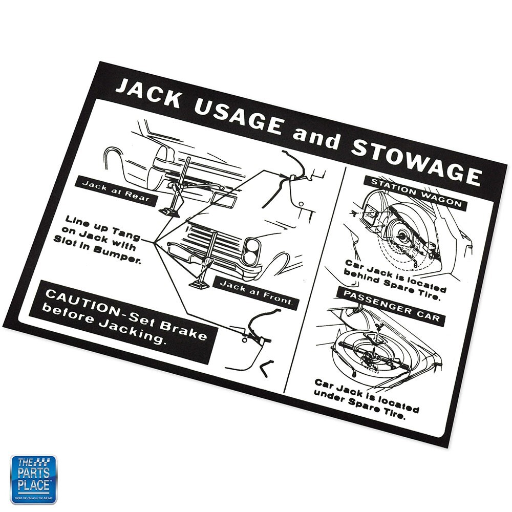 1965 GTO LeMans Jack Usage and Stowage Instruction Decal EACH New