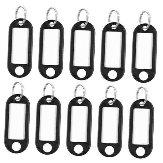 10 Pieces Key Tags 2 Inch Soft Plastic Key Chain Tags with Blank 10 Pack Black