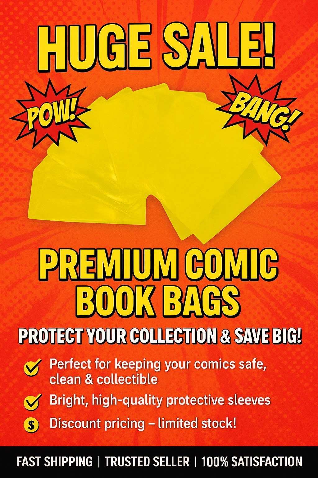 10 Pack Yellow Comic Book Window Bag For Signature Standard Size