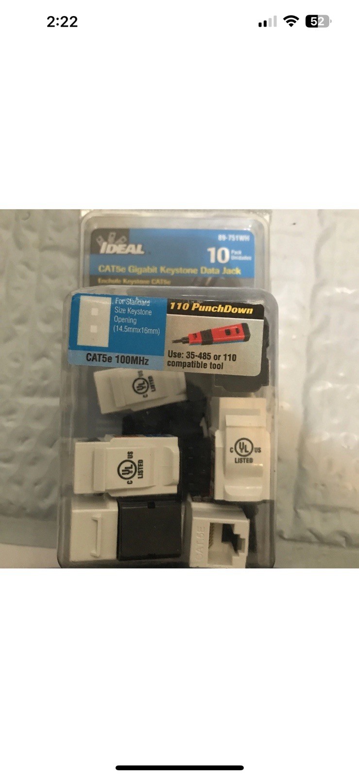 IDEAL 89-751WH CAT5e Gigabit Keystone Data Jack (10 PACK) NEW.