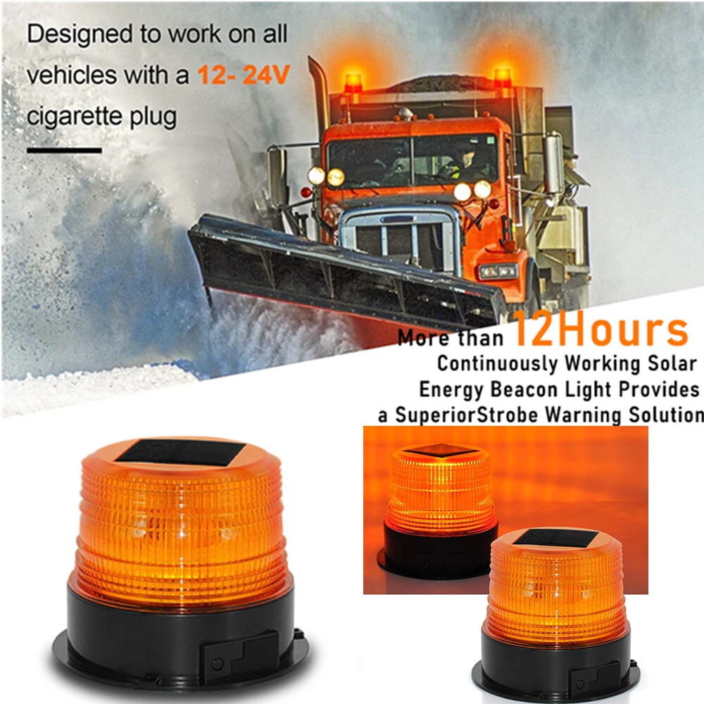 Solar LED Beacon Light Wireless Waterproof Amber Warning Lights with Magnetic