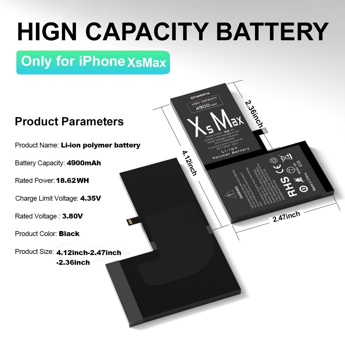 4900mAh IPHONE XS MAX BATTERY 100% NEW - SUPERIOR CAPACITY +/ TOOLS +ADHESIVE
