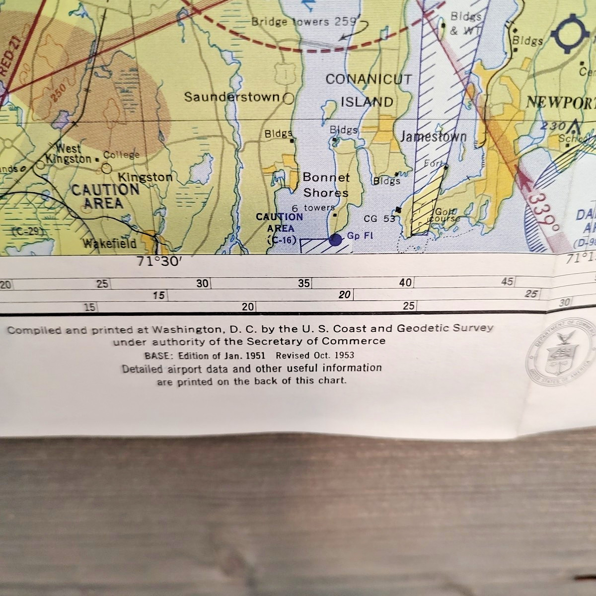 Local Aeronautical Chart Boston 1953 2 Sided Map Wright Bros Golden Anniversary