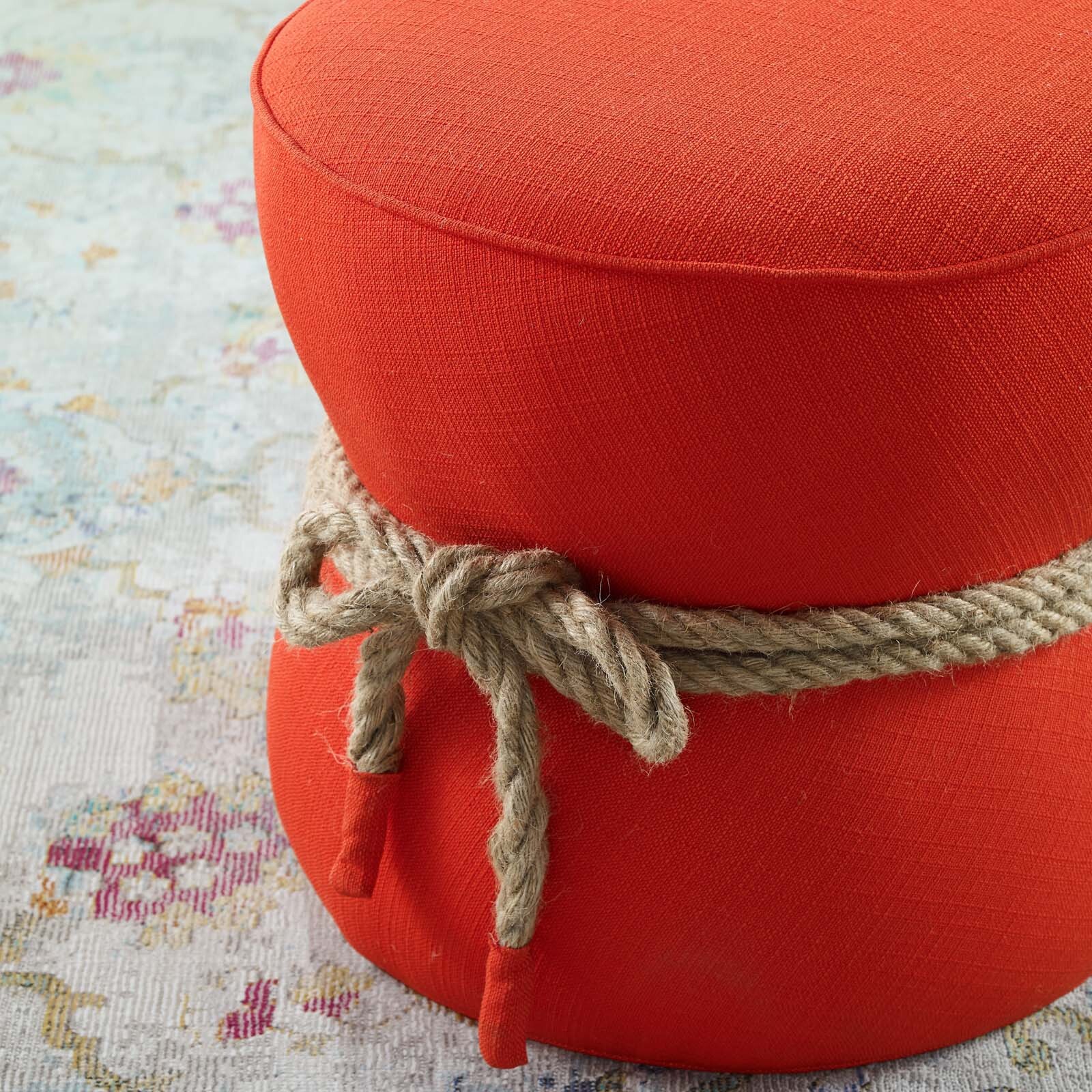 Modway Beat Upholstered Fabric Nautical Rope Round Ottoman in Atomic Red