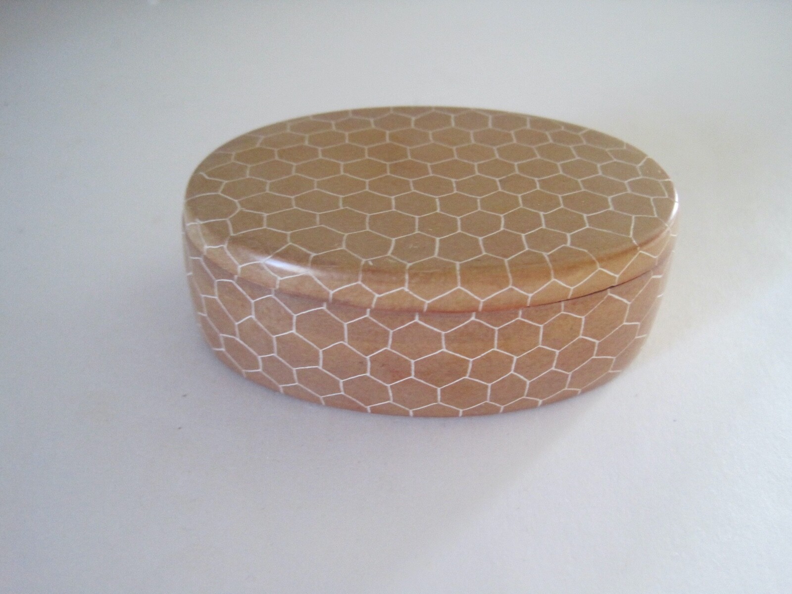 Stone Honeycomb Carved Trinket Box Marked CC EUC