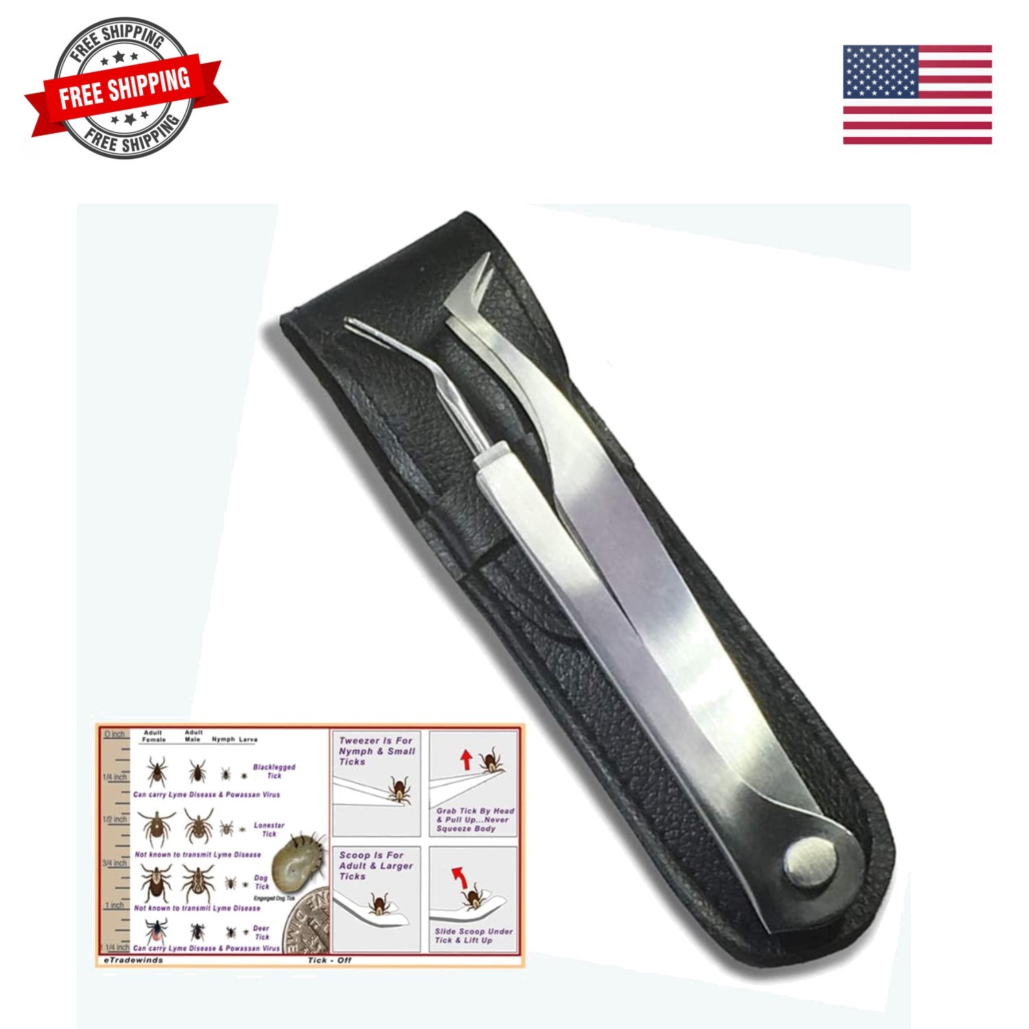Tick Remover Tool Kit & Tick Identifier Card - Hygienic Stainless Steel