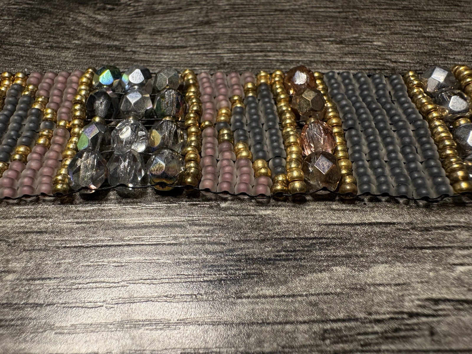 Multicolor Beaded Cuff Bracelet Adjustable 7in Glass Brass Hook Closure
