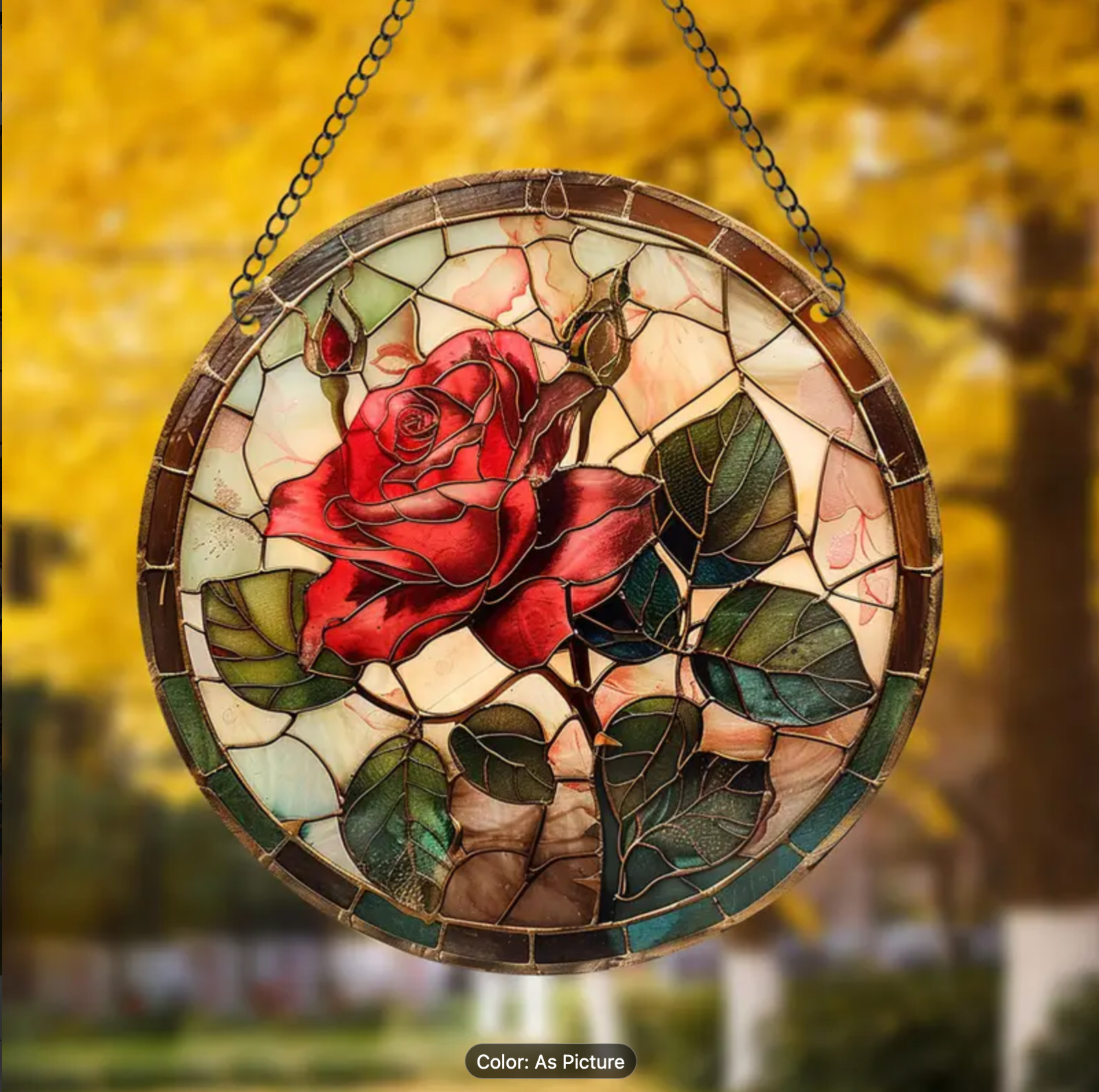 Stained Glass Look Acrylic Rose Suncatcher 5.9", Beautiful Colors, Great Gift