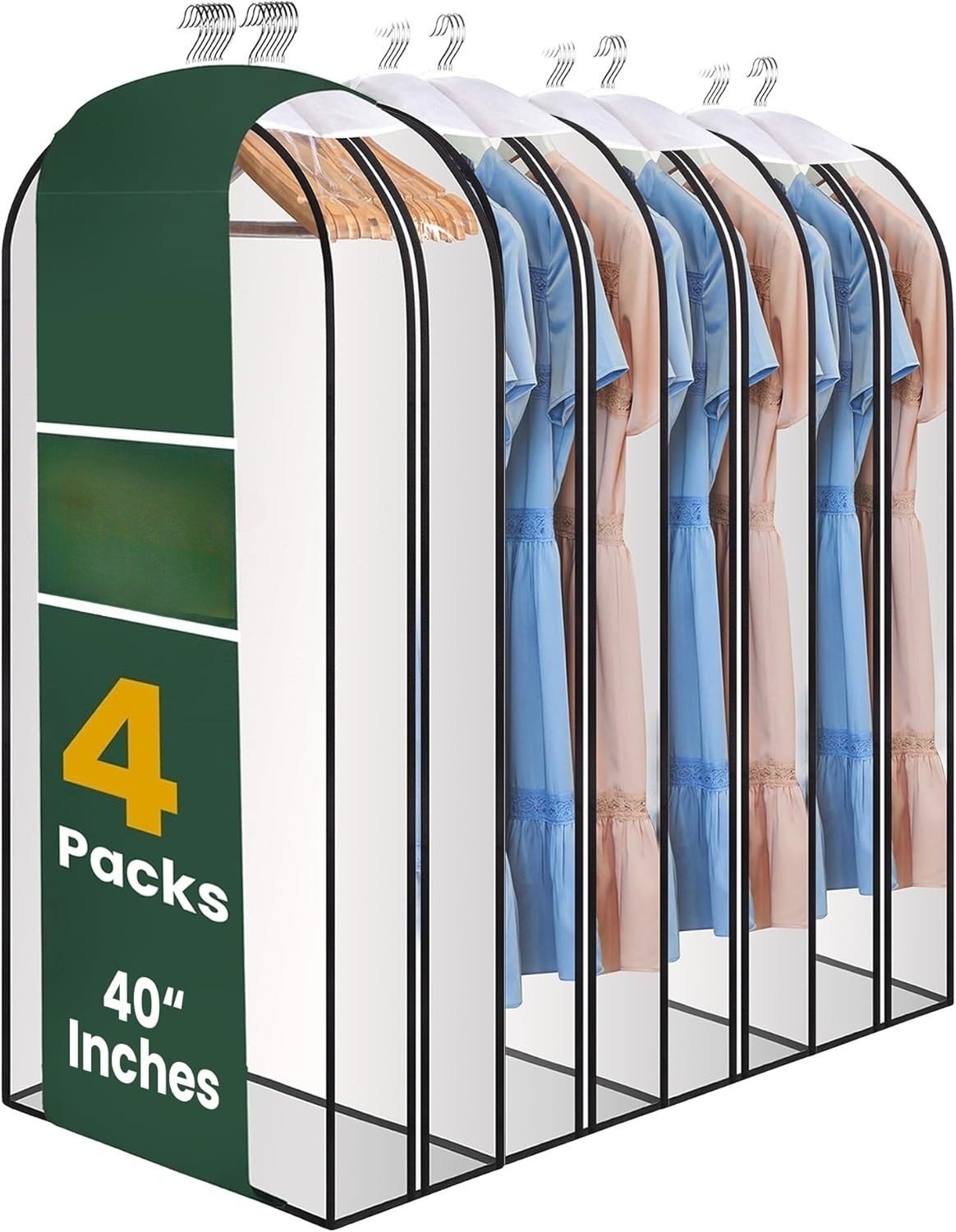 Clear Garment Bags for Clothes Storage - 4-Pack Plastic Hanging Covers