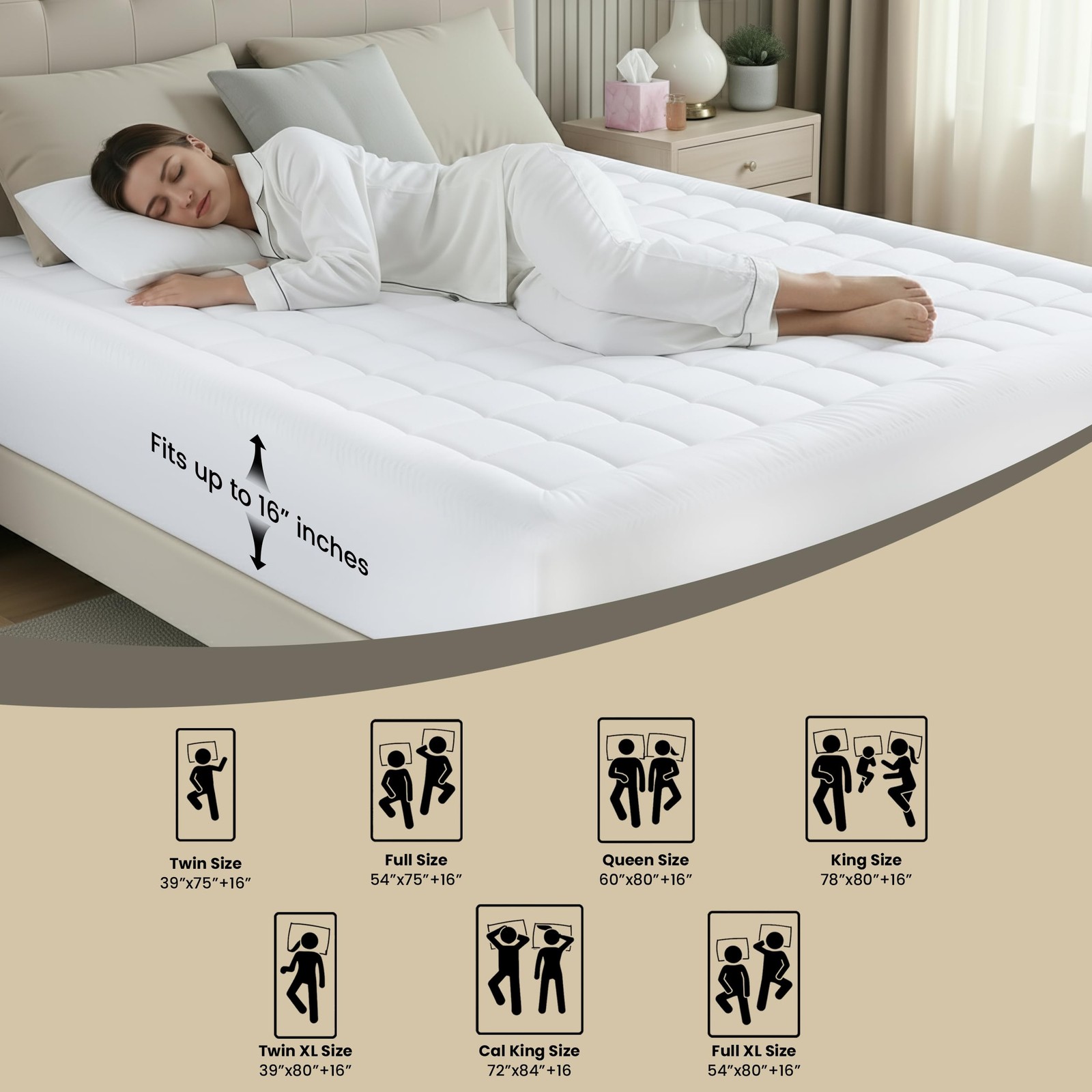 Utopia Bedding Full Mattress Pad, Quilted Fitted Premium Full, White