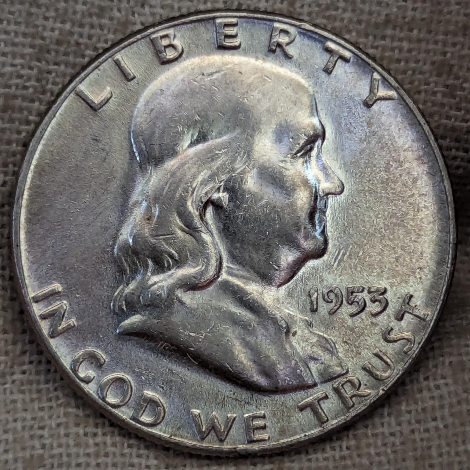 1953 Franklin Half Dollar AU : 2nd Lowest Mintage at 2.6M - .9 Fine Silver Coin
