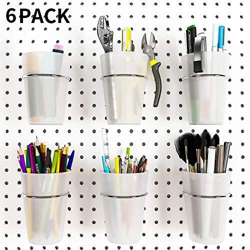 6 Sets Pegboard Hooks with Pegboard Cups, Ring Style Pegboard Bins Transparent