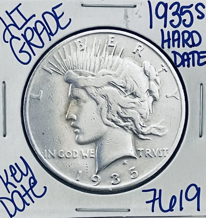 ⭐️1935 S 90% SILVER PEACE DOLLAR COIN⭐️RARE KEY DATE⭐️HIGH GRADE⭐️