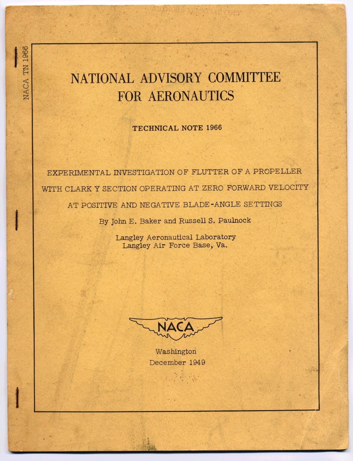 National Advisory Committee For Aeronautics December 1949 Technical Note 1966