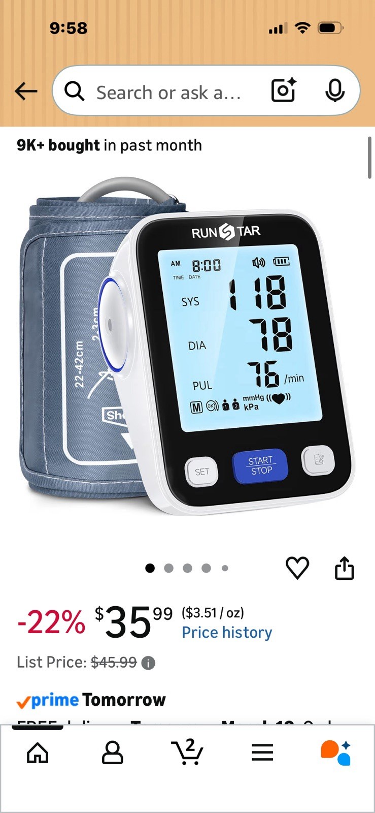 RunStar Automatic Digital Upper Arm Blood Pressure Monitor Wide Range Cuff Memo…