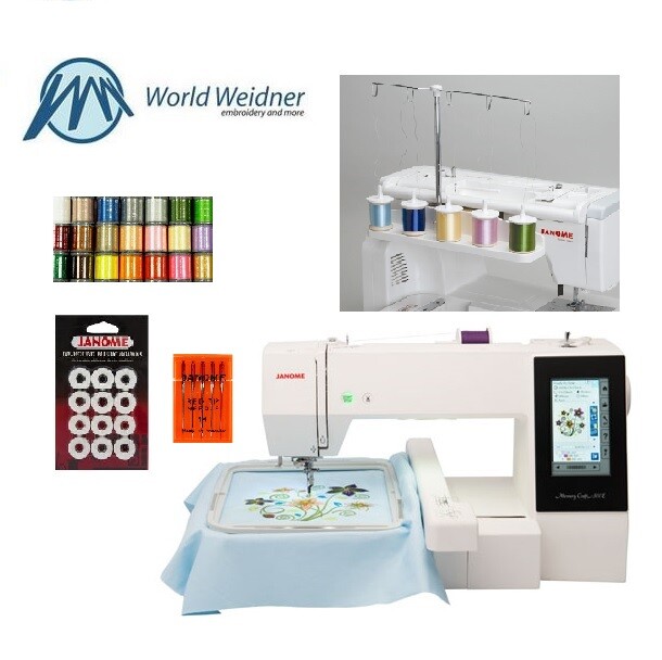 Janome Memory Craft 500E MC500E Embroidery Machine with Bonus Bundle