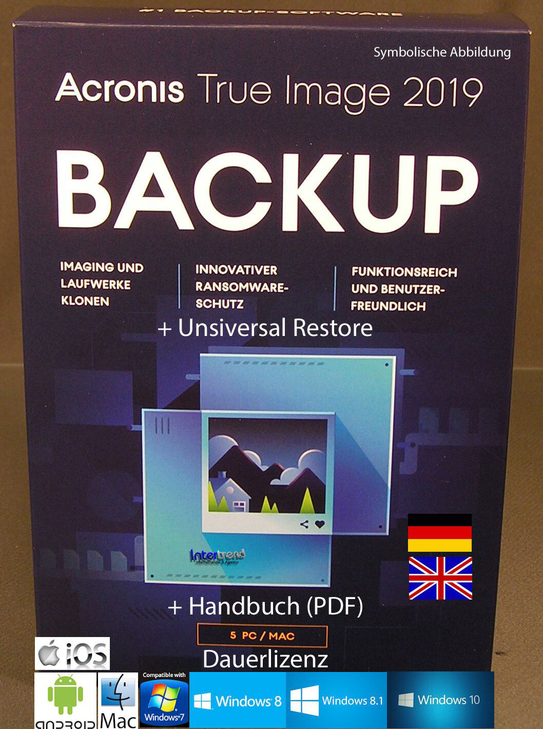 Acronis True Image 2019 Full Version 5 PC/Mac + Universal Restore DE/EN New