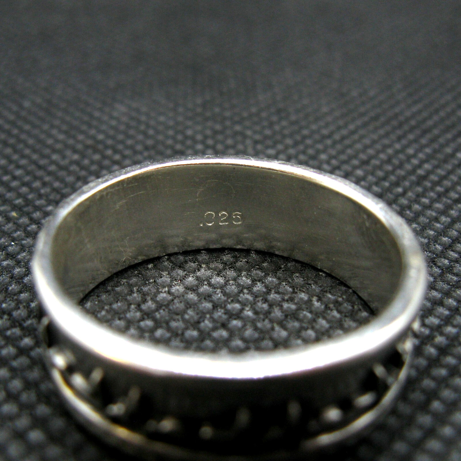 925 Silver Ring Band Handmade Cardiogram Pattern Width 8mm Size 46-75