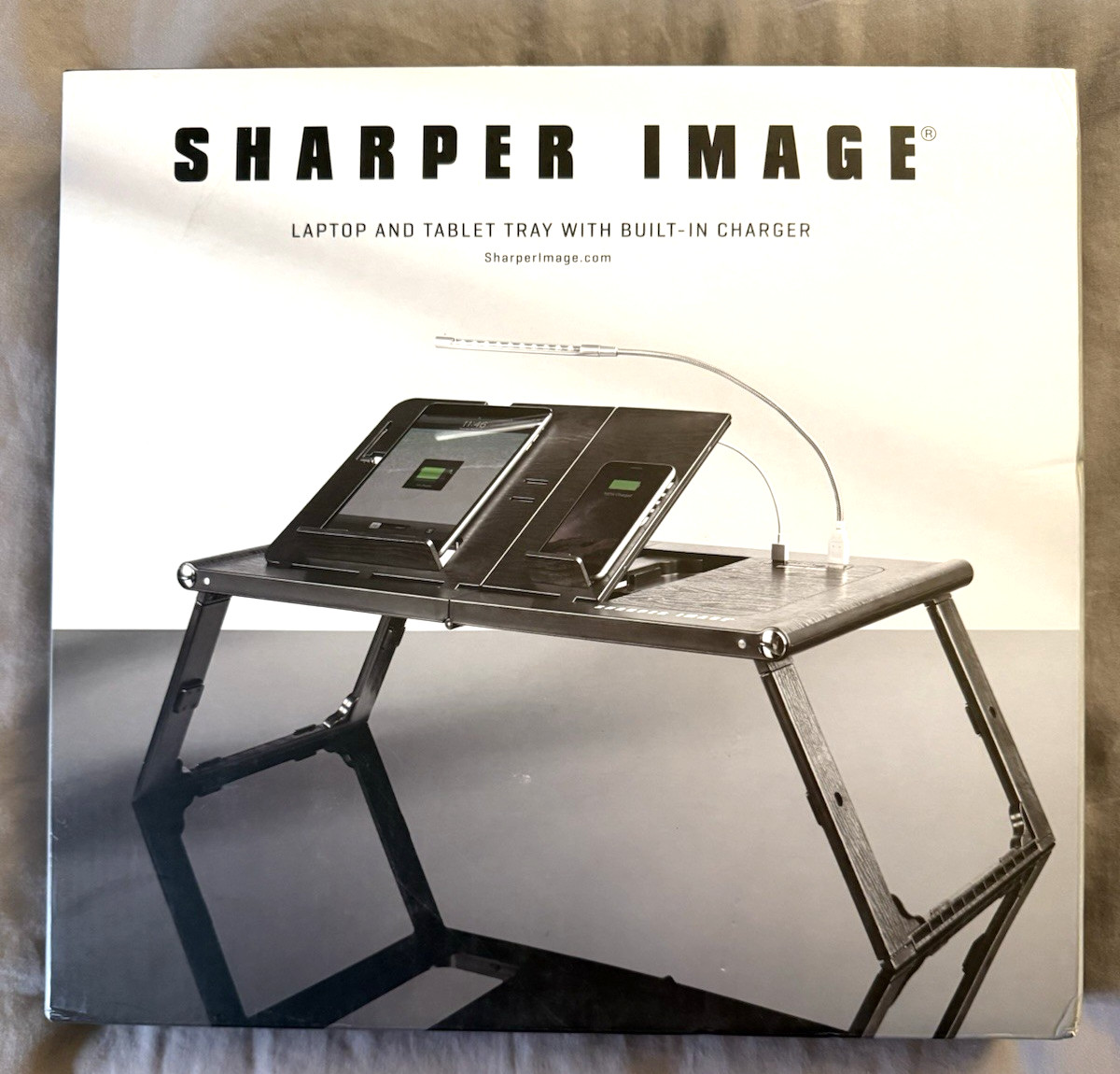 NEW in Box SHARPER IMAGE Laptop and Tablet Tray with Built-In Charger #204819