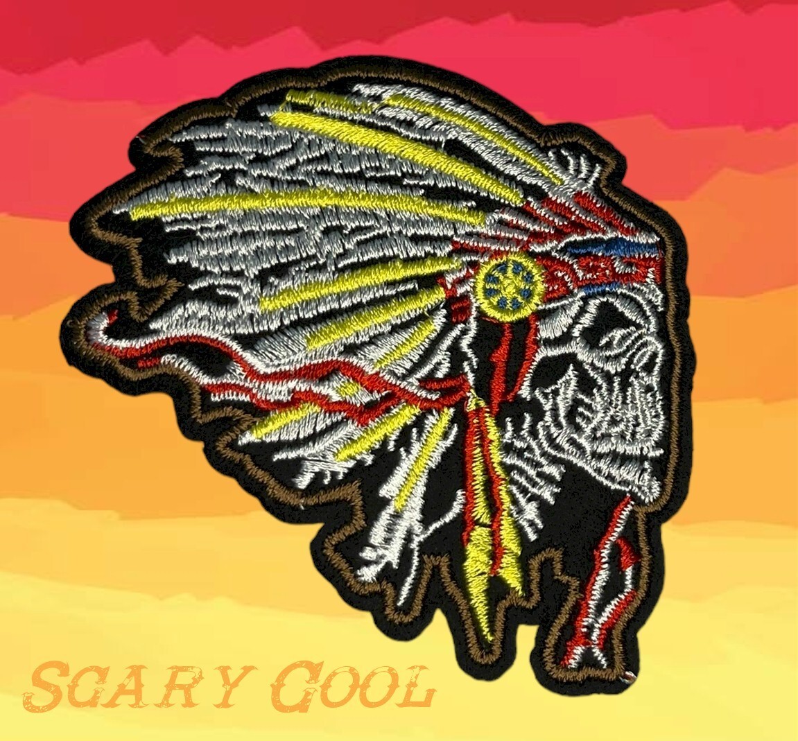 New Indian Skull Chief Head Dress Embroidered Motorcycle Biker Iron On Patch