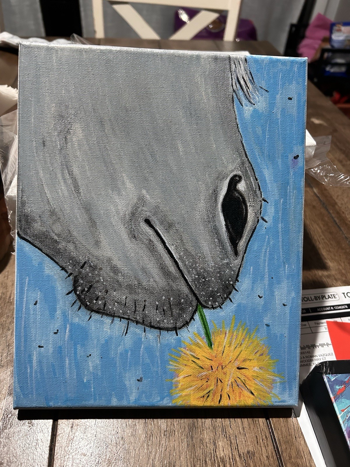 Contemporary Horse and Dandelion Acrylic Painting on Canvas, Hand-Painted Art