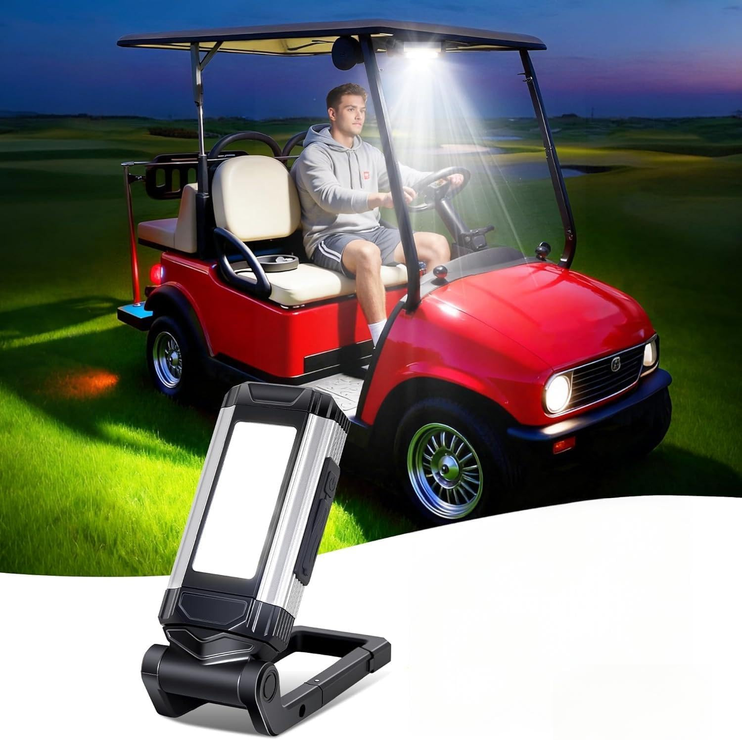 LED Golf Cart Dome Light with Magnetic Charging, 360° Rotation & Power Bank