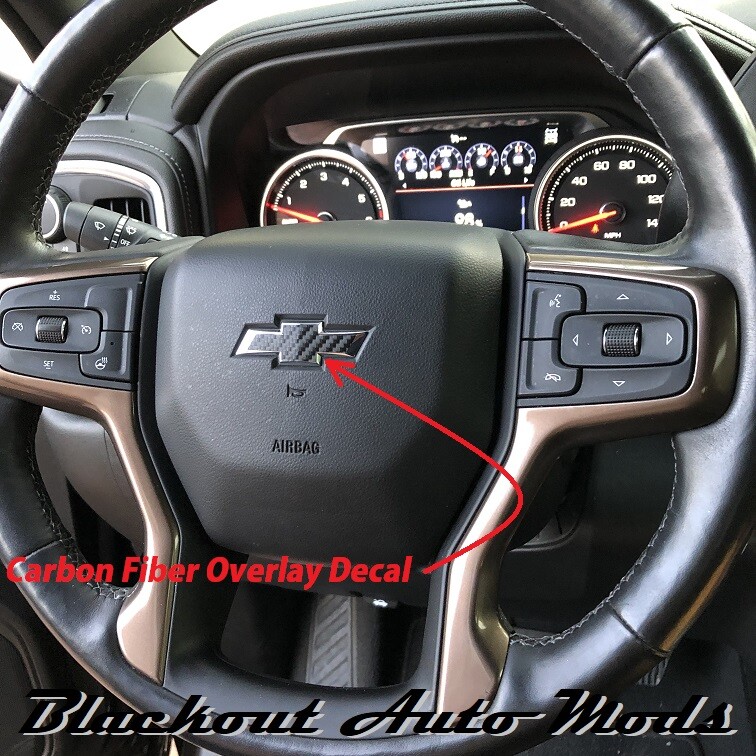 2014-2026 Chevy Silverado Carbon Fiber Steering Wheel Emblem Overlay Decal